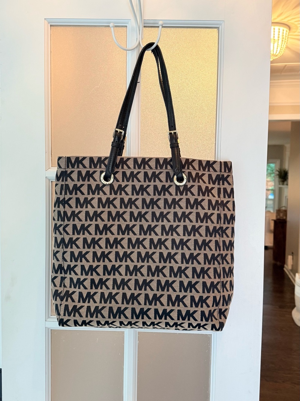 Vintage Michael Kors MK Logo Mania Canvas Tote Bag with Black Straps